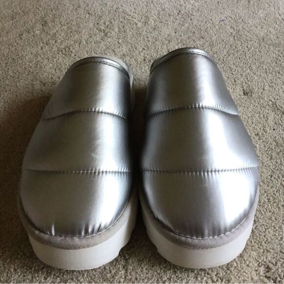 Anthropologie Maeve Silver puffy platform slide slippers - Picture 6 of 8